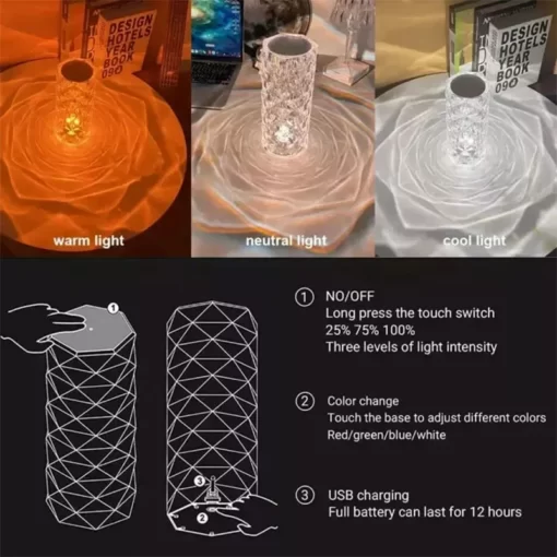 Shimandshine Crystal Lamp Diamond Light Projector 16 Colors Touch & Remote Control