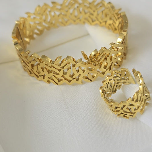 Leaf Bangle & Ring Set (Adjustable Ring)